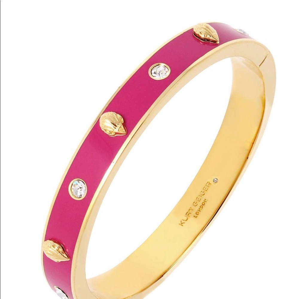 Kurt Geiger Pink Enamel Gold-Tone Studded Bangle Bracelet